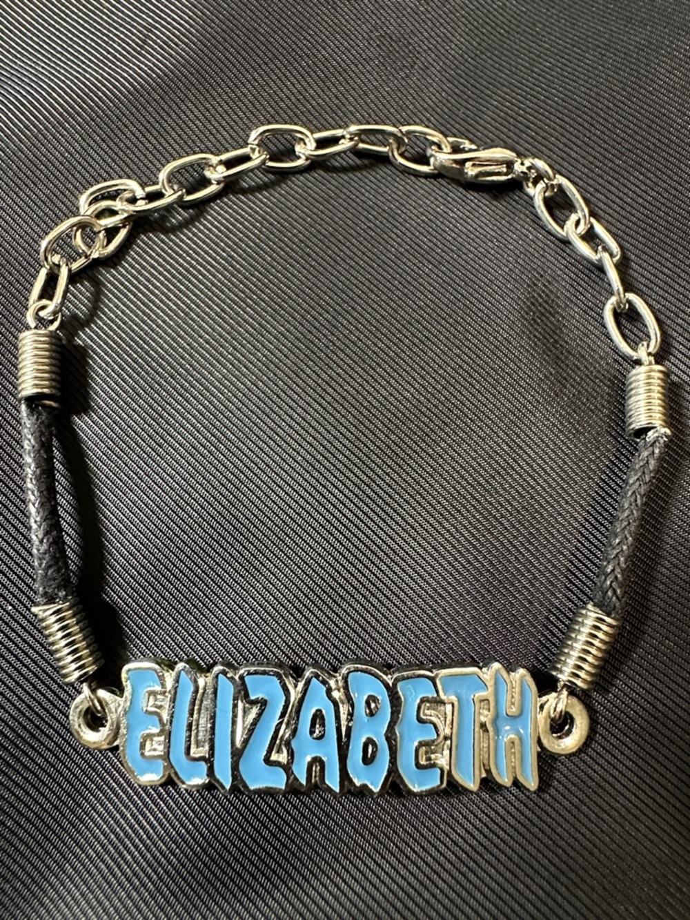 Personalized "Elizabeth" Name Bracelet in Light Blue and Silver